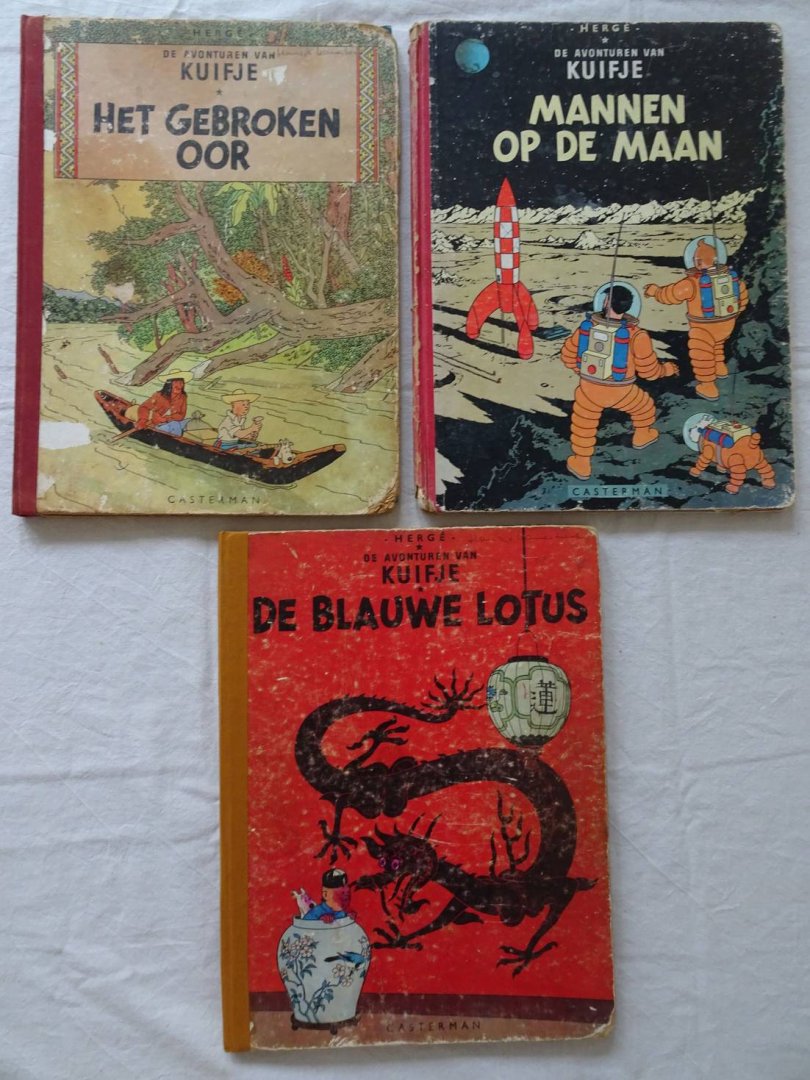 Hergé. - De Avonturen van Kuifje. De Blauwe Lotus/ Mannen op de Maan/ Het Gebroken Oor. 3 exemplaren