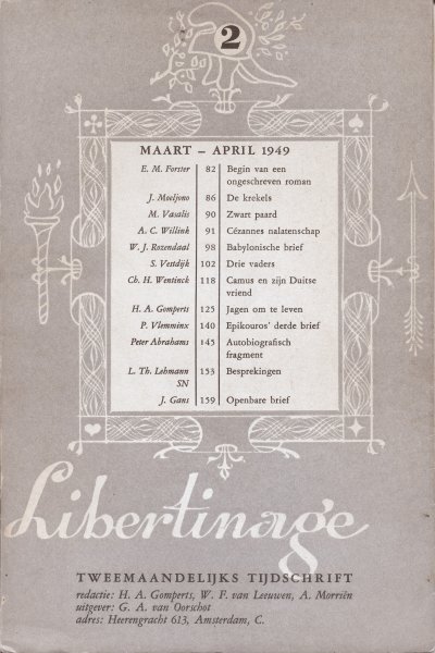 Gomperts, H.A./ Leeuwen, W.F.van/ Morriën, A. (redactie) - Libertinage nr. 2 Maart-April 1949. Tweemaandelijks Tijdschrift