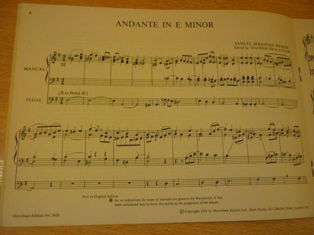 Wesley; Samuel S. (1766 - 1837) - Andante in E minor; Number Thirteen; Series of Original English Organ Music; Tallis to Wesley; (Stainton de B. Tayhlor)