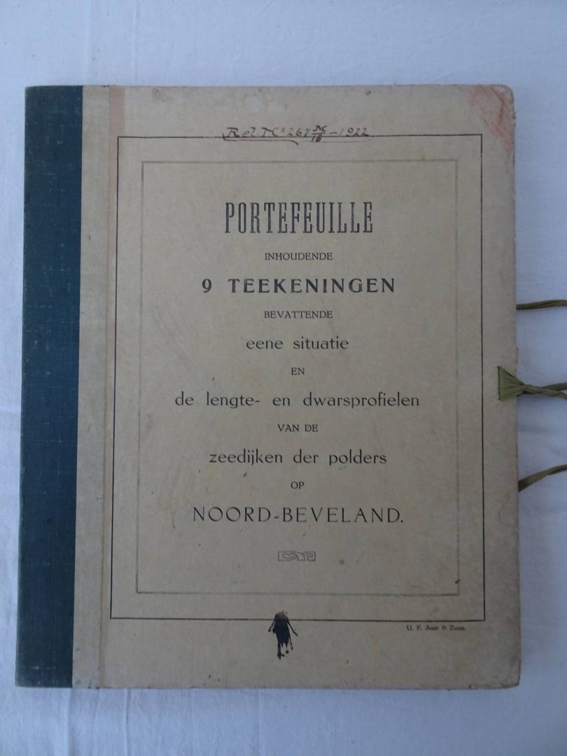 N.n.. - Portefeuille inhoudende 9 teekeningen bevattende eene situatie en de lengte- en dwarsprofielen van de zeedijken der polders op Noord-Beveland.