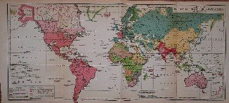 antique map (kaart). - Verteilung der Staatsformen und Kolonialverfassungen auf der Erde. (World Map).