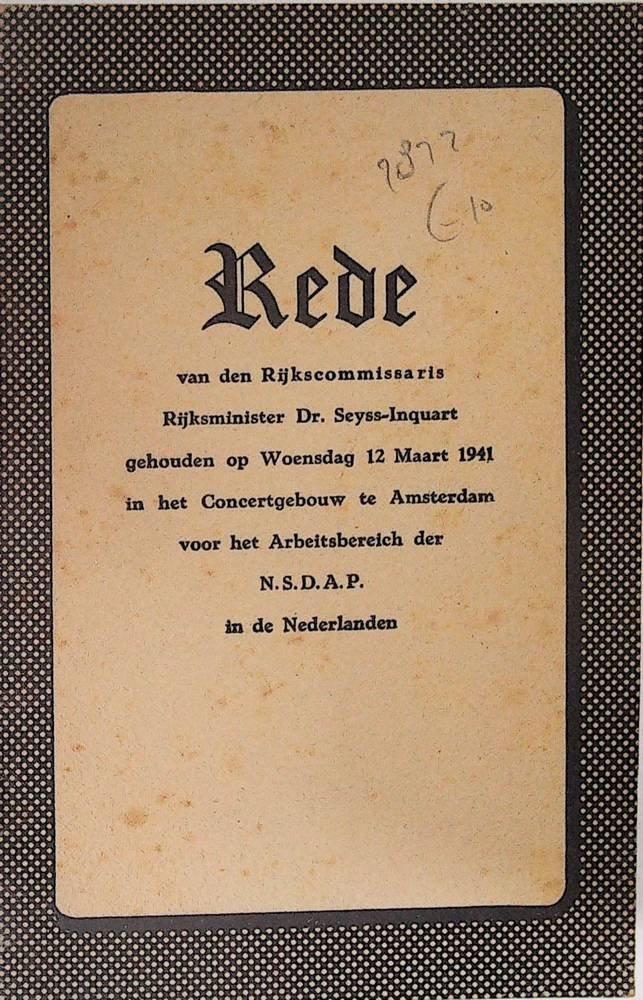 Seyss-Inquart - Rede van den Rijkscommisaris Seys Inquart 1941 , Amsterdam