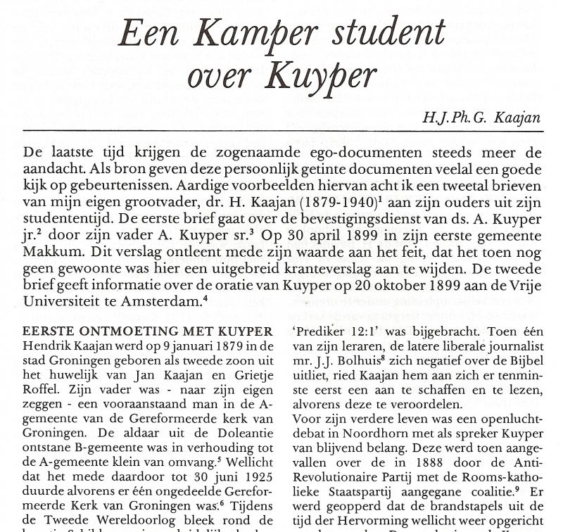 Kaajan, H.J.Ph.G. - Een Kamperstudent over Kuyper