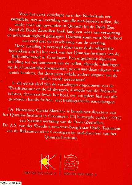 Martinez, F Garcia & A.S van der Woude - De rollen van de dode zee 1 Wetsliteratuur en orderegels  - poëtische teksten