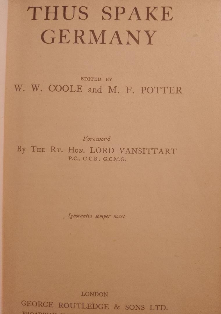 W.W. Coole and M.F. Potter - Thus spake Germany