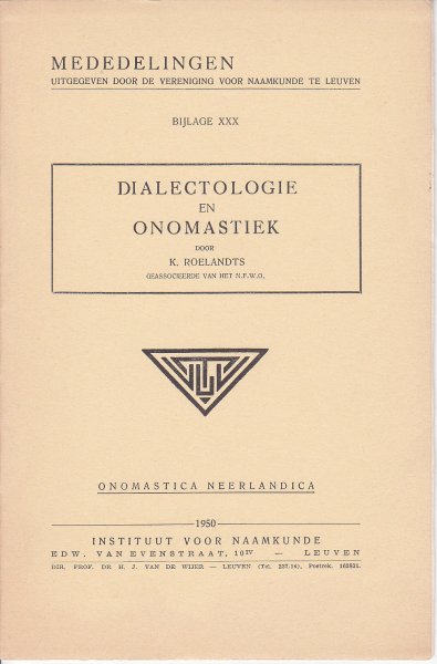 Roelandts, K. - Dialectologie en Onomastiek