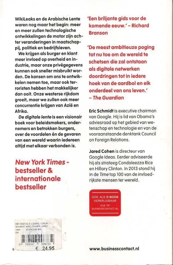 Schmidt, Eric & Jared Cohen - De digitale lente. De nieuwe wereld van het netwerktijdperk.