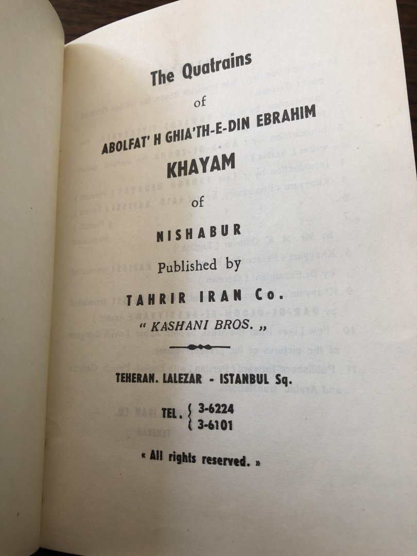 Khayam, Omar / Fitzgerald, Edward (transl.) / Rosen, Friedrich / Nafissi, Said / Hedayat, Sadegh / Tadjvidi, Akhbar (ill.) - The Quatrains of Abolfat'h Ghia'th-e-din