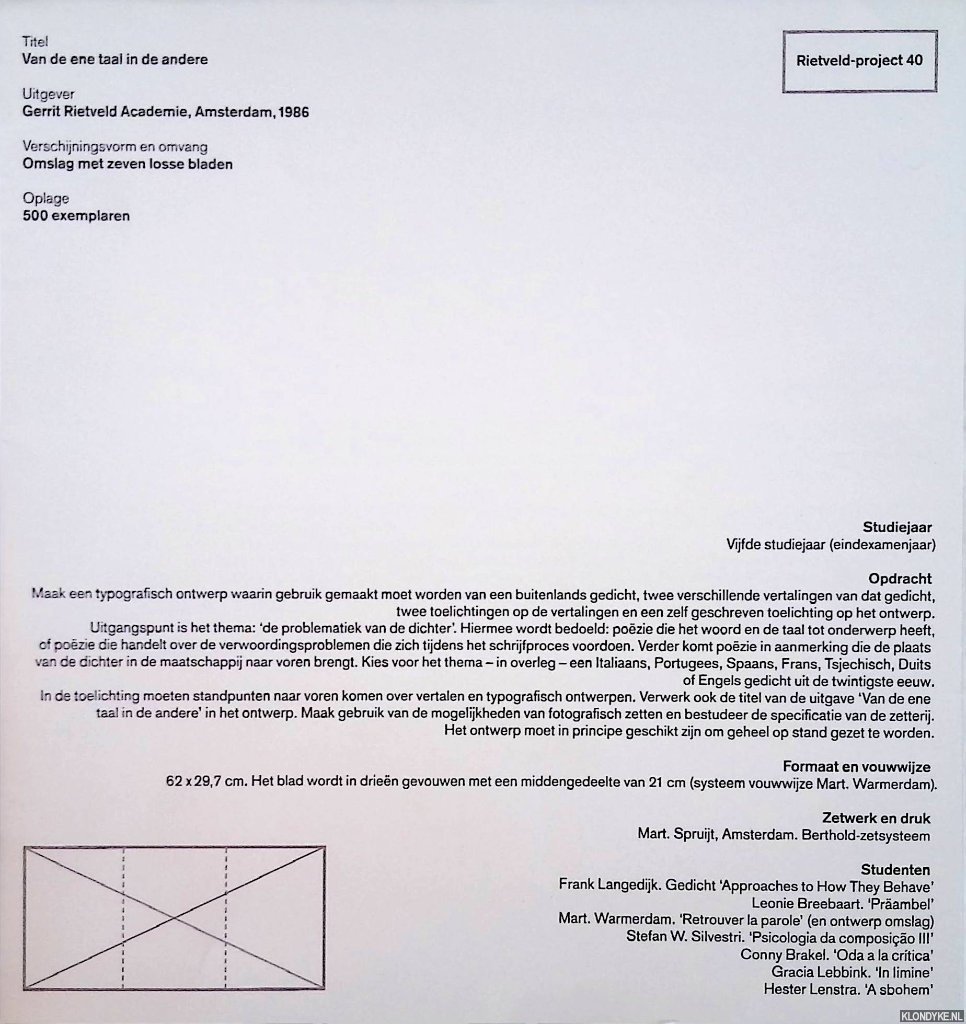 Boterman, Jan - Een selectie van vijf typografie-projecten, 1982-1994, ontworpen door studenten van de Gerrit Rietveld Academie, in opdracht van Jan Boterman