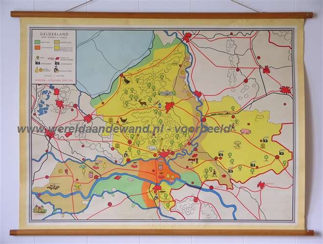 Bakker, W. en Rusch, H. - Schoolkaart / wandkaart van Gelderland