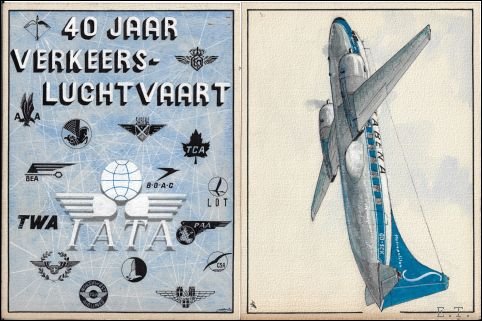 Onbekende Kunstenaar - 40 jaar verkeersluchtvaart (16 originele aquarellen)