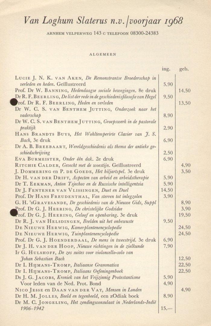 Directie - Uitgaven van N.V. Van Loghum Slaterus  Arnhem 1963, 1964, 1965, 1966, 1967, 1968 en onbekend
