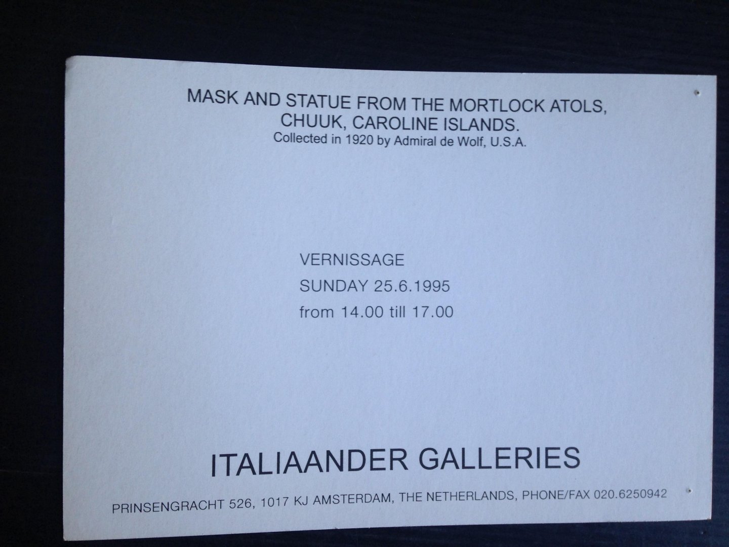  - Uitnodiging Italiaander Galleries, Amsterdam