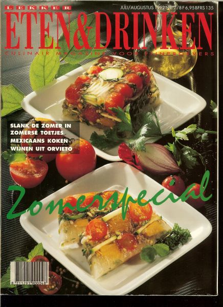 Ton Borghouts * Mexicaans Zomerbuffet * Salsa,Arroz con leche...Chilisoep..Mexicaanse roereirenen,pannekoekjes * hartig uit eigen keuken - ETEN en DRINKEN met Abiance  Juli / Augustus 1992 nr 7/8 Zesde jaargang  Gastronomisch magazine** Gemengde groenteschotel * Zuidamerikaanse een pansgerechten & en vijfdaagse slank menu's & Zomerse sandwich en hooge Vuursche zit vol verhalen