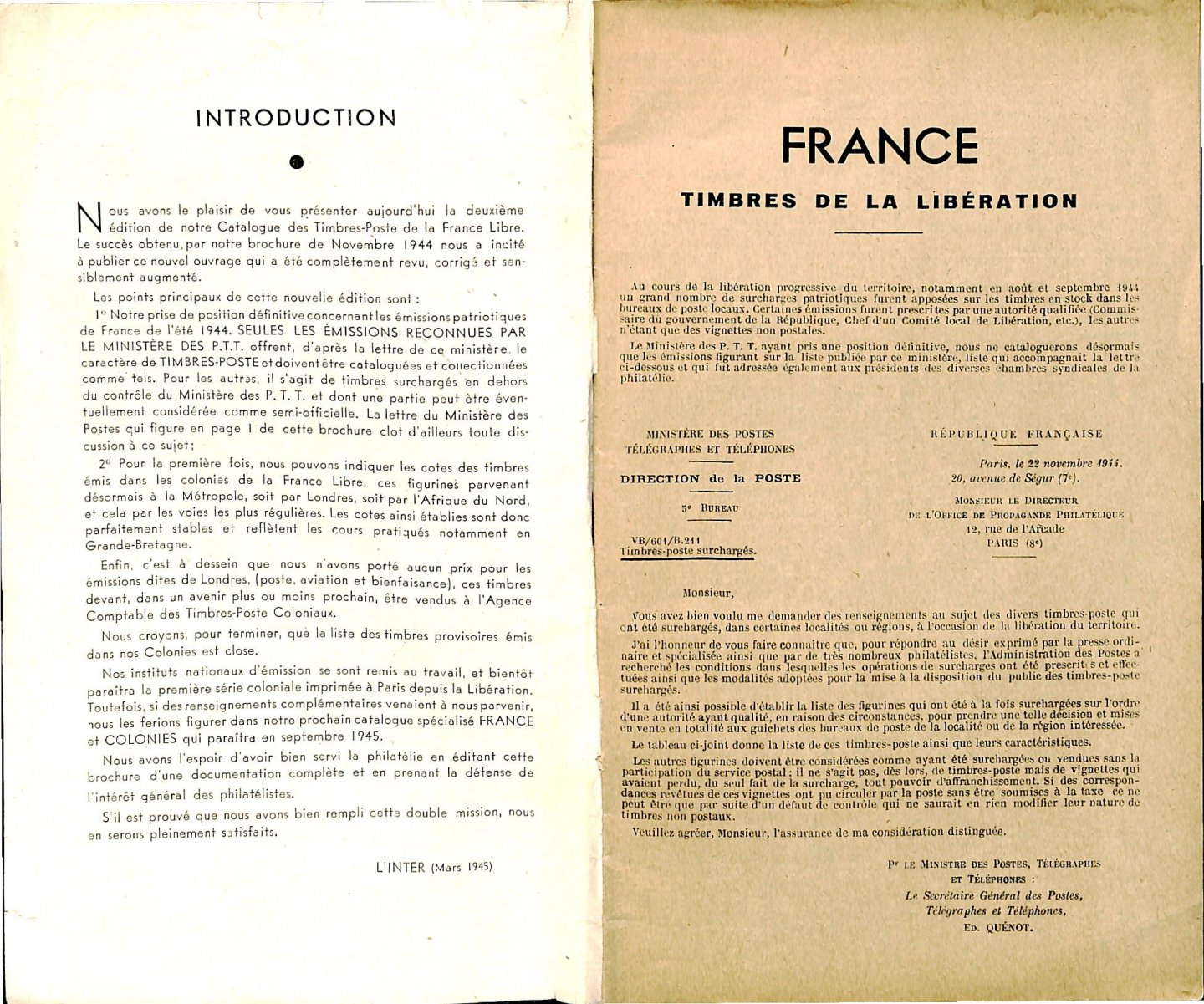 Office de Propaganda Philatélique - Catalogue des Timbres-Poste de la France Libre