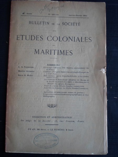  - Bulletin de la Societe des Etudes Coloniales et Maritimes