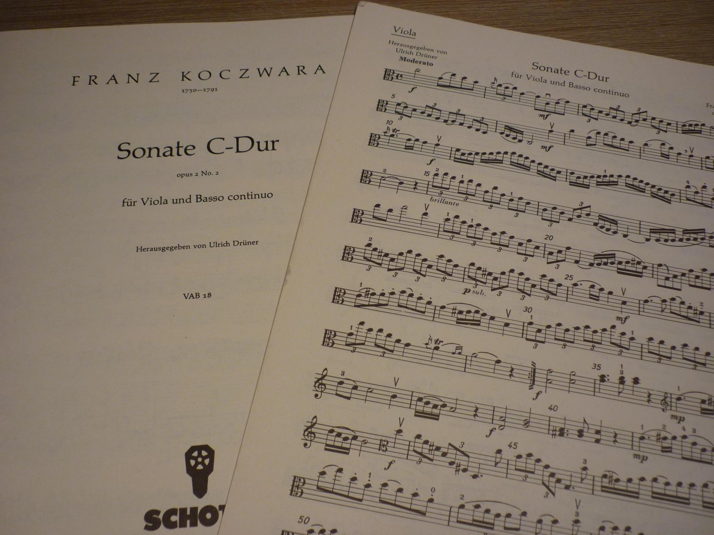 Koczwara; Franz (1740–1791) - Sonate C-Dur op. 2/2 für Viola und Basso continuo (Redactie: Ulrich Drüner)