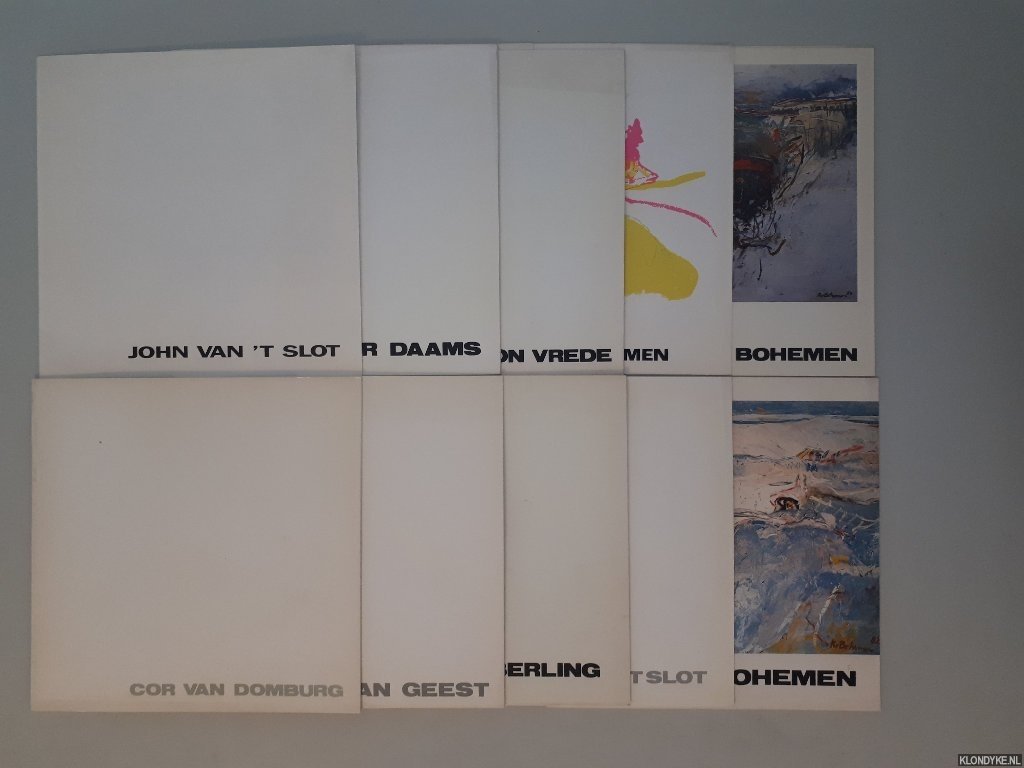 Diverse auteurs - 10 uitnodigingen voor tentoonstellingen bij Galerie Delta Rotterdam: John van 't Slot; Jasper Daams; Anton Vrede; Cor van Domburg; Arie van Geest; Kees van Bohemen (3x); John van 't Slot; Bernd Koberling
