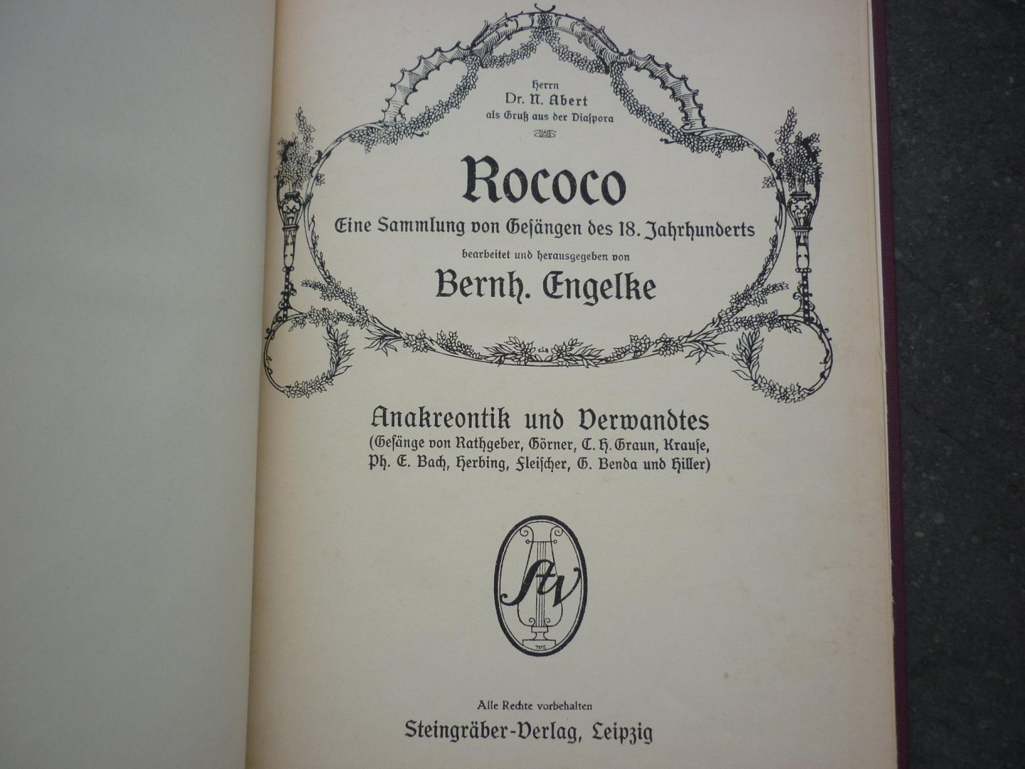Div. Componisten - ROCOCO - Eine sammlung von Gesängen des 18. Jahrhunderts; Liedersammlung mit Klavierbegleitung; (bearbeitet und herausgegeben von Bernhard Engelke)