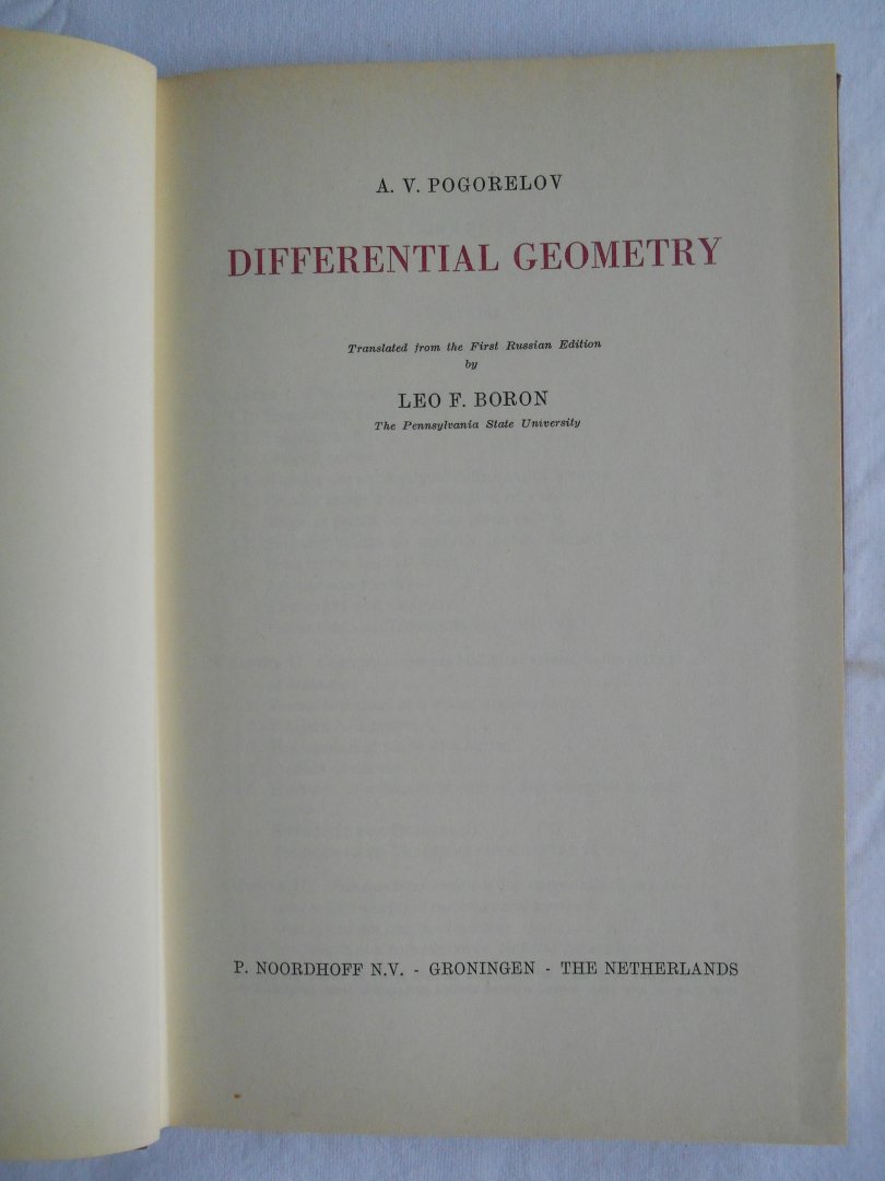 A.V. Pogorelov - Translation: Leo.F. Boron - Differential Geometry