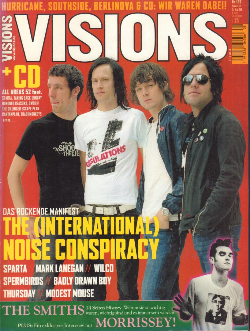 Diverse auteurs - VISIONS 2004 # 136, Duits muziek magazine met o.a. THE (INTERNATIONAL) NOISE CONSPIRACY (COVER + 5,5 p.), MARK LANEGAN (3,5 p.), WILCO (2 p.), THE SMITHS (13,5 p.), FREE CD IS MISSING !, goede staat