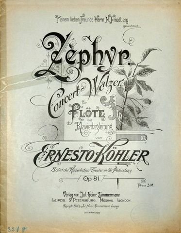 Köhler, Ernesto: - Zephyr. Concert-Walzer für Flöte mit Klavierbegleitung. Op. 81