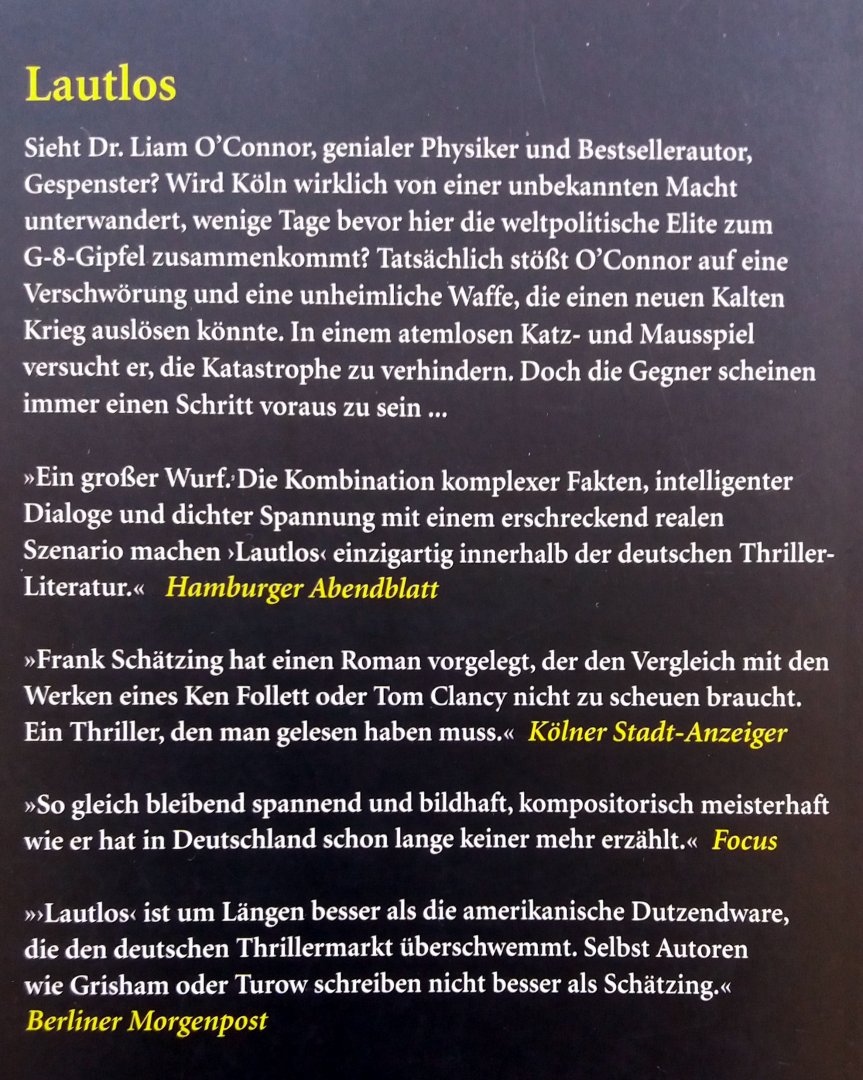 Schätzing, Frank - Lautlos (DUITSTALIG)