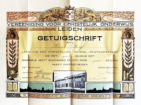 GETUIGSCHRIFT - Getuigschrift aan Karel Vijlbrief.