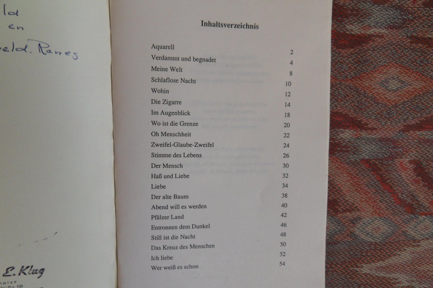 Klug, Eduard. [ Met GESIGNEERDE opdracht ]. - Poetische Gedanken des Malers Eduard Klug.