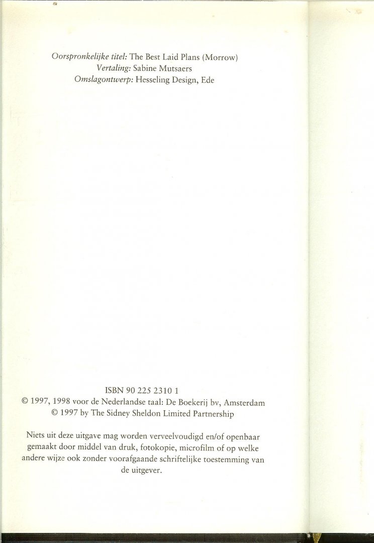Sheldon, Sidney . Vertaling Sabine Mutsaers Omslag ontwerp  Hesseling Design te Ede - Engel van de Nacht