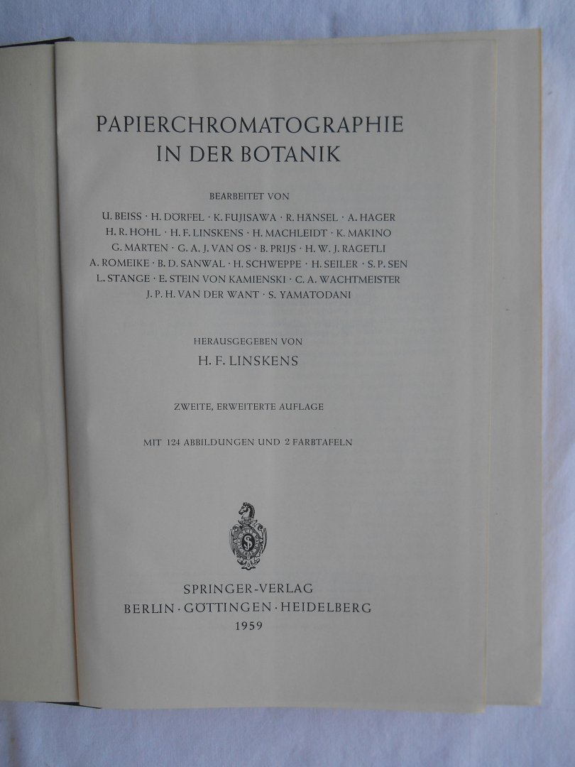 Linskens, H.F. - Papierchromatographie in der Botanik