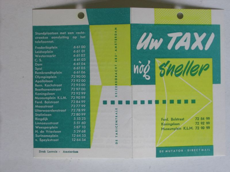  - Kaartje Taxi Centrale Amsterdam
