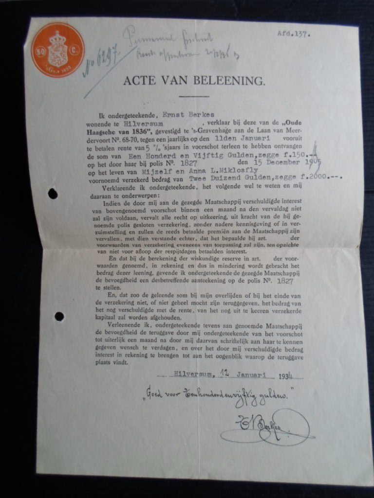  - Acte van Beleening, Fl 2000,-
