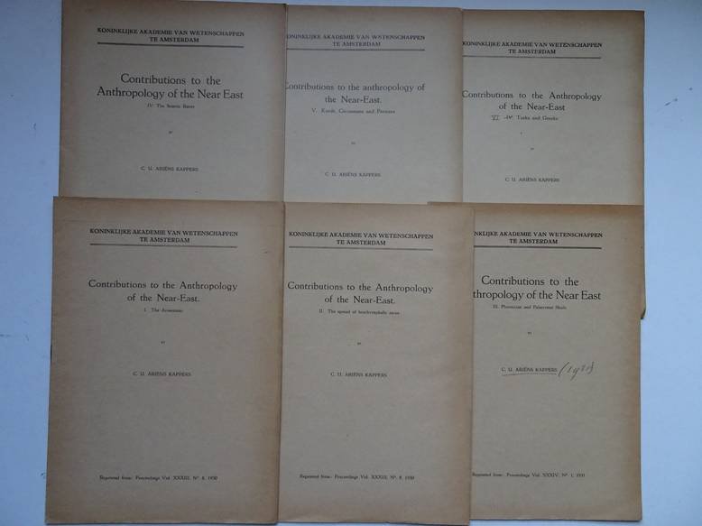 Ariëns Kappers, C.U.. - Contributions to the anthropology of the Near-East. Vols. I- VI. I: the Armenians, II: The spread of brachycephalic races, III: Phoenician and Palmyrene skulls, IV: the Semitic races, V: Kurds, Circassians and Persians & VI: Turks and Greeks.