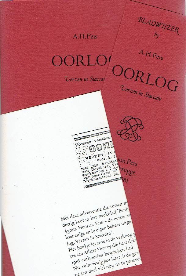 FEIS, A.H. - Oorlog - Verzen in Staccato. - [Nr. 61/120] - + los bijgevoegd Bladwijzer en advertentieblad.