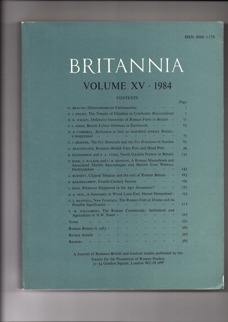 Britannia - Britannia, Volume XV. 1984.  A Journal of Romano-British and kindred studies.