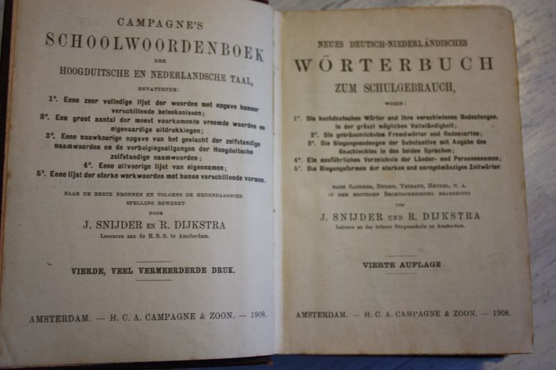 Snijder, J. en Dijkstra, R. - Campagne s Schoolwoordenboek der Hoogduitsche en Nederlandsche taal