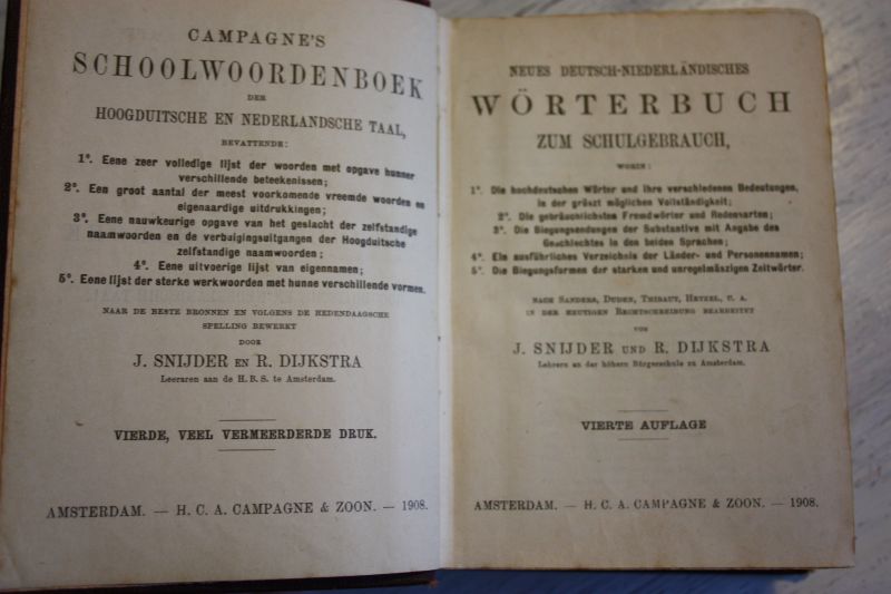 Snijder, J. en Dijkstra, R. - Campagne s schoolwoordenboek der hoogduitsche en nederlandsche taal