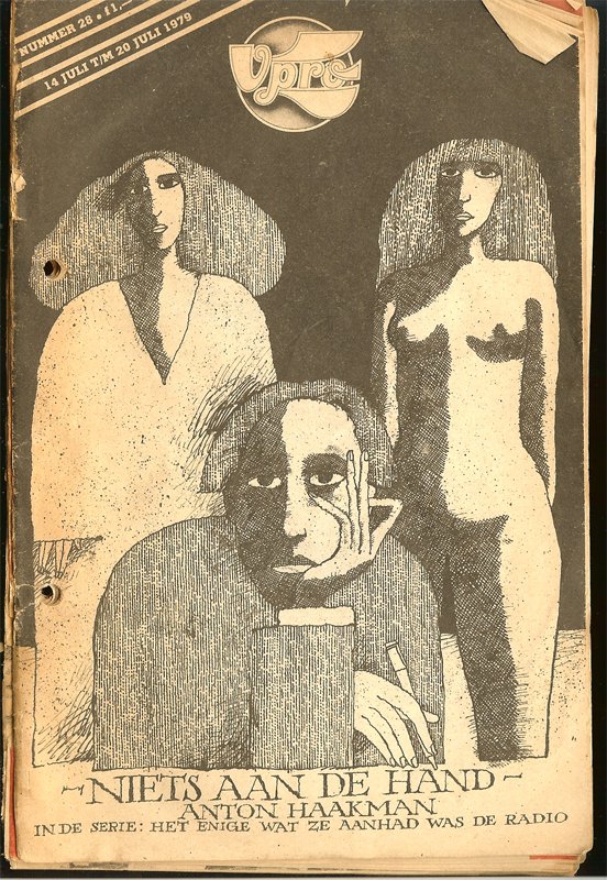 Collectorsitems - 7 delen VPRO gids 1979 Het enige wat ze aan had was de radio. Korte verhalen uit de gidsen nr 27 t/m 33 met afbeeldingen op de omslagen van de gidsen. Jan Willem van de Wetering: Het meisje violet; Anton Haakman: Niets aan de hand; Henk Spaan: De ker