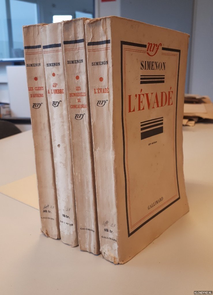 Simenon, Georges - 4 books: Les clients d'avrenos; 45° a l'ombre; L'évadé; Les demoiselles de concarneau