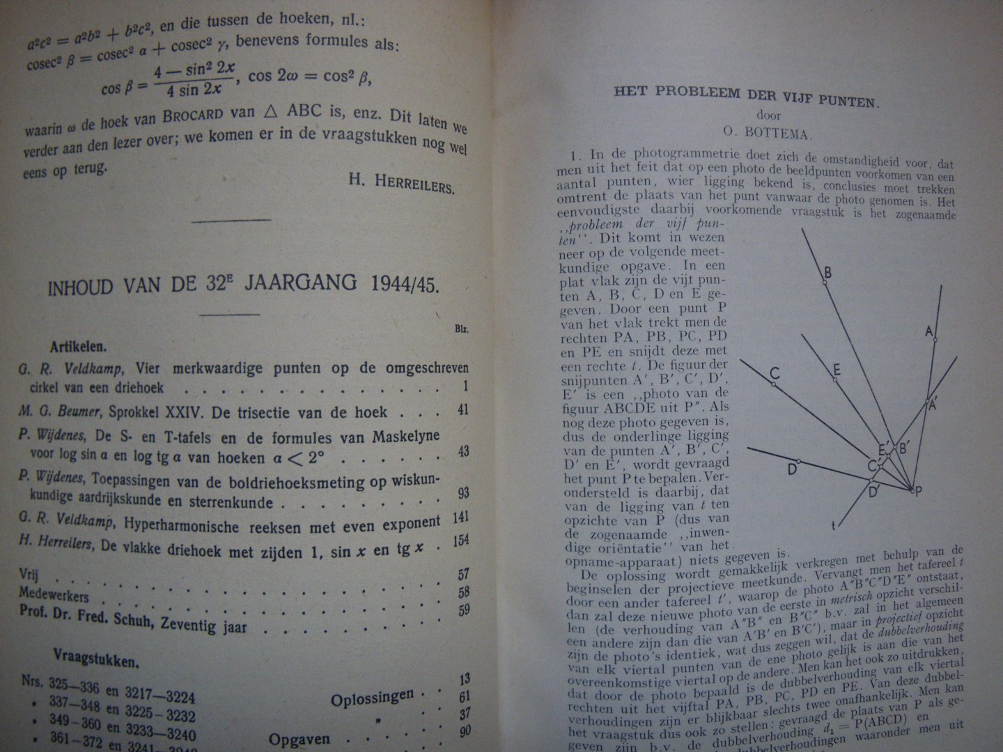 HARLAAR, K EN HERREILERS, H - Nieuw tijdschrift voor Wiskunde.32e Jaargang 1944 1945.