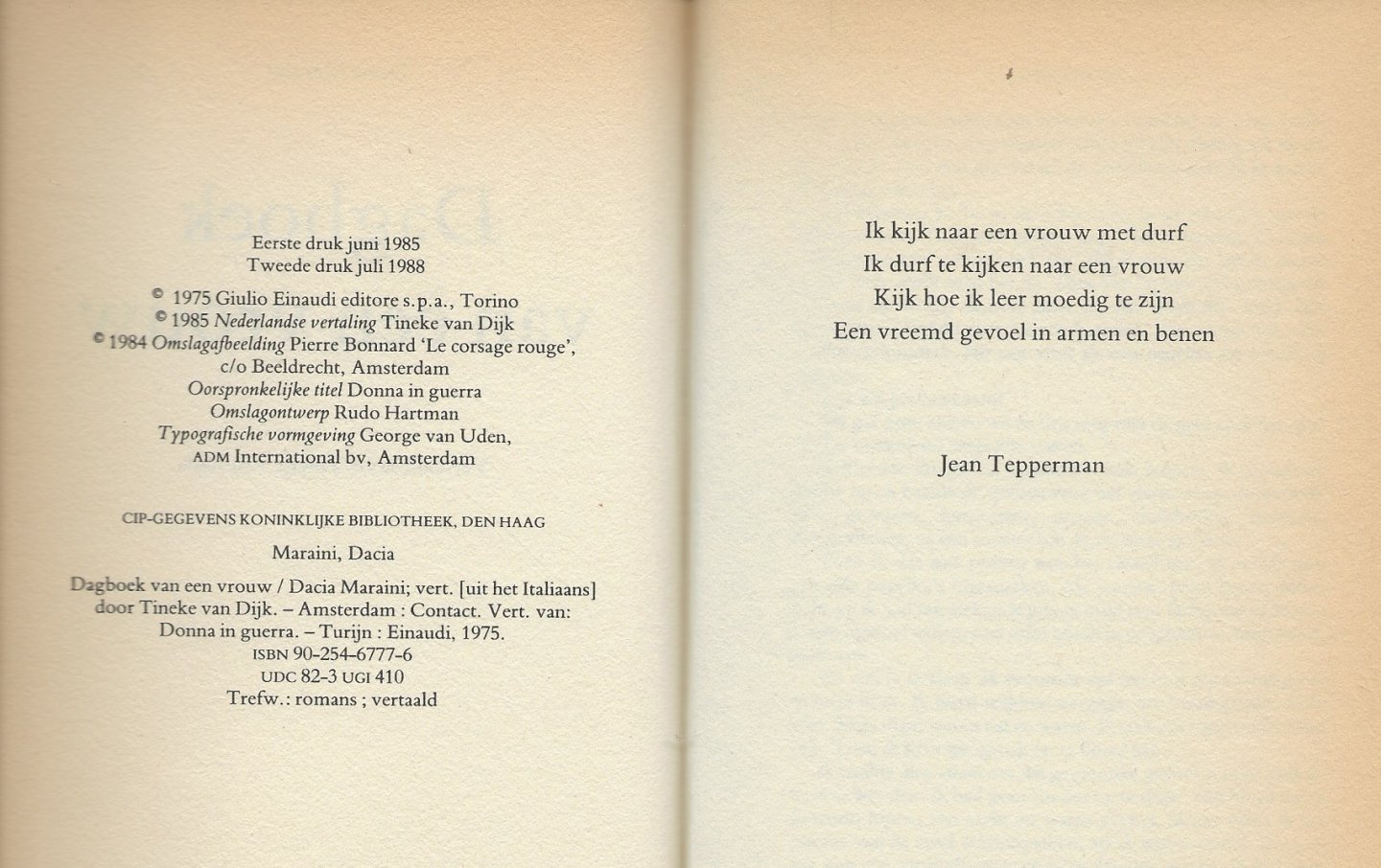 Maraini, Dacia . Vertaald door Tineke van Dijk  Omslag Rudo Hartman - Dagboek van een Vrouw