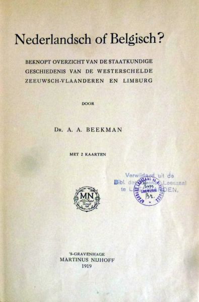 A.A. Beekman. - Nederlandsch of Belgisch.