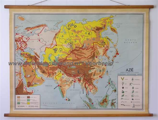 Bakker, W. en Rusch, H. - Schoolkaart / wandkaart van Azië
