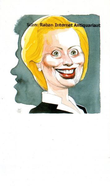 Woldhek, Siegfried - Prentbriefkaart: Hillary Clinton getekend door Siegfried Woldhek in 'Wereldvrouwen' van Ivo Niehe