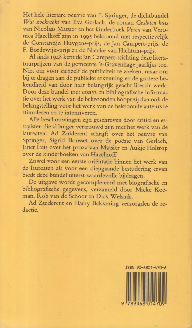 Jan Campert Stichting - Jan Campertprijzen 1995 - F. Springer - winnaar Constantijn Huygensprijs.