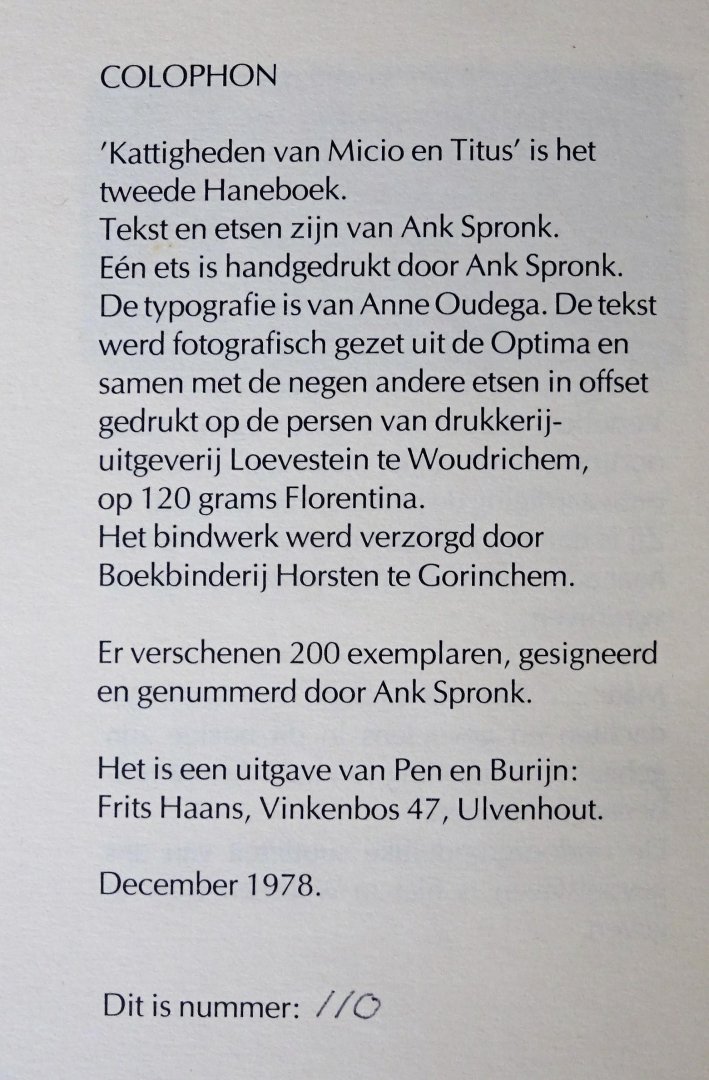 Spronk, Ank - Kattigheden van Micio en Titus