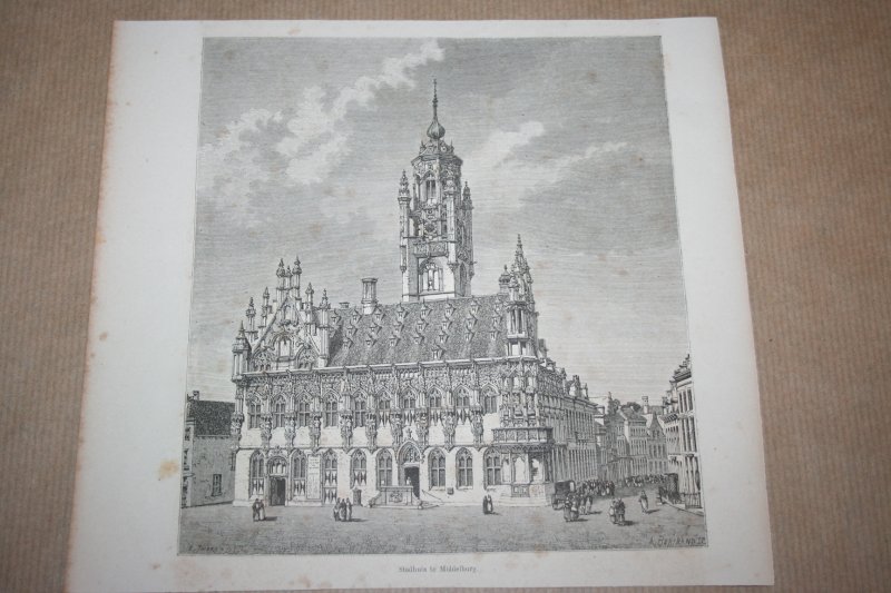  - Antieke gravure - Stadhuis te Middelburg (Zeeland) - 1875