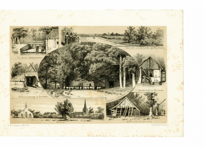 Craandijk, J. & Schipperus, P.A. - Twickeler Bentheim, Drienen Borne. Originele getinte litho.