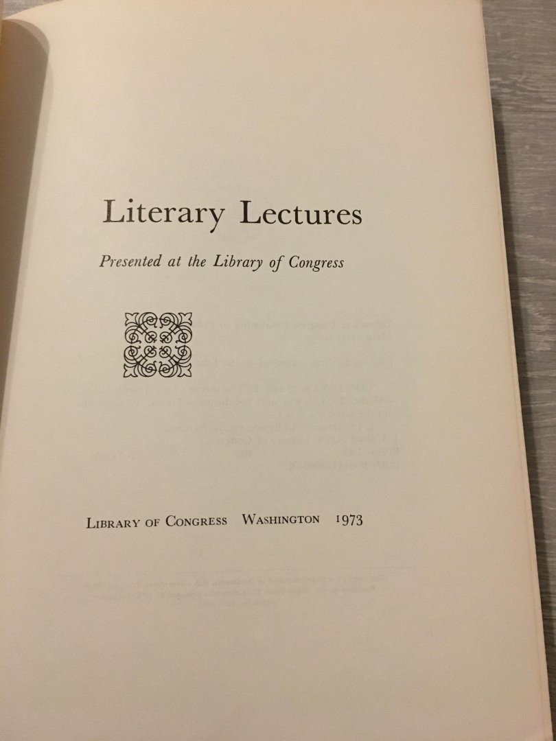 Library of congress Washington - Literary Lectures, presented at the Library of congress